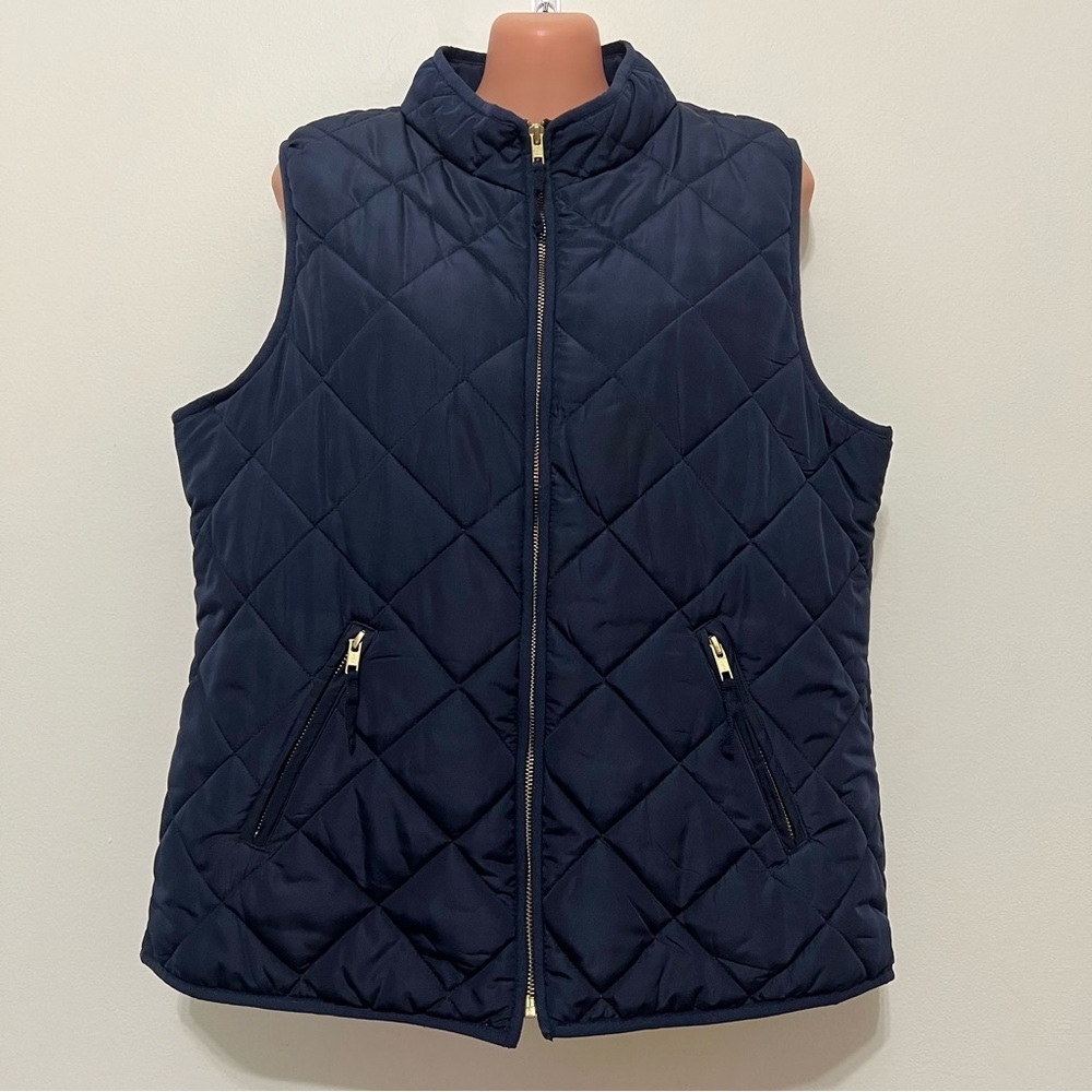 Crown & Ivy Navy Blue Puffer Vest Nautical Vineyard Vines Preppy Outdoors